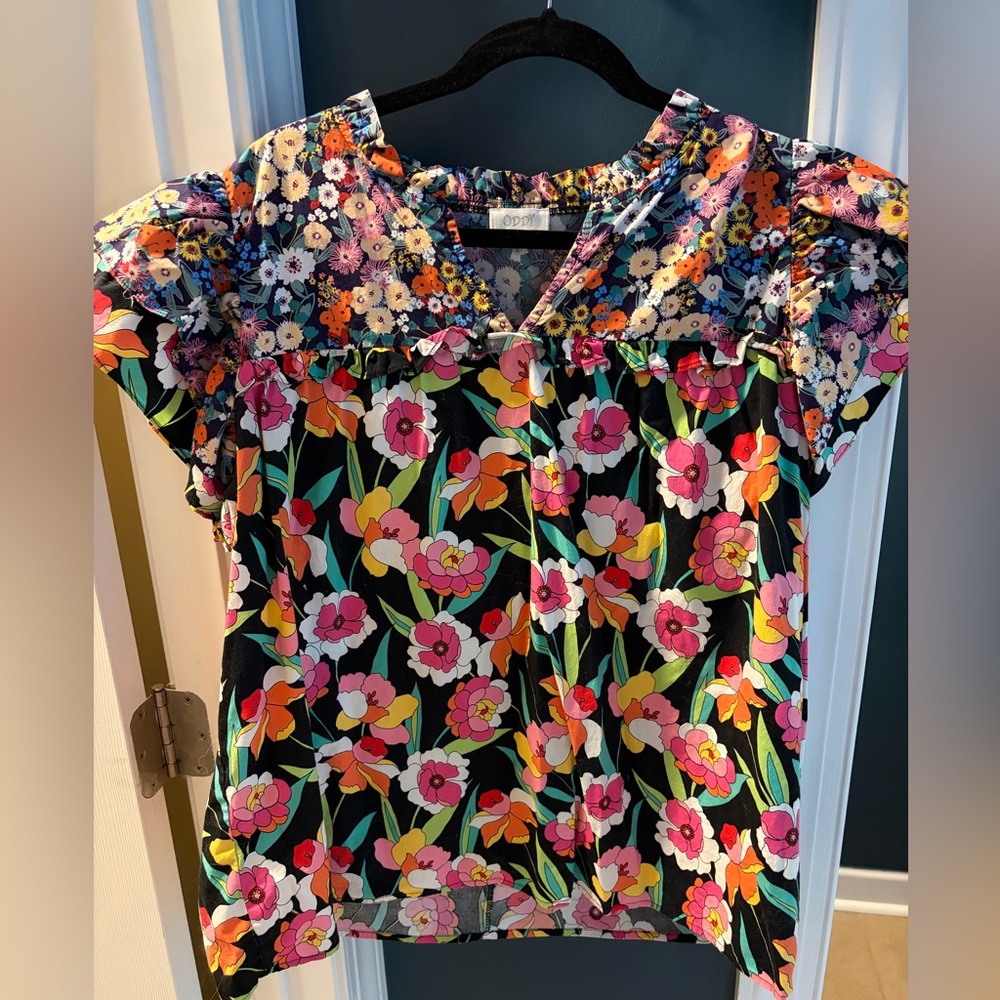 Oddi Black Floral Print Work Top